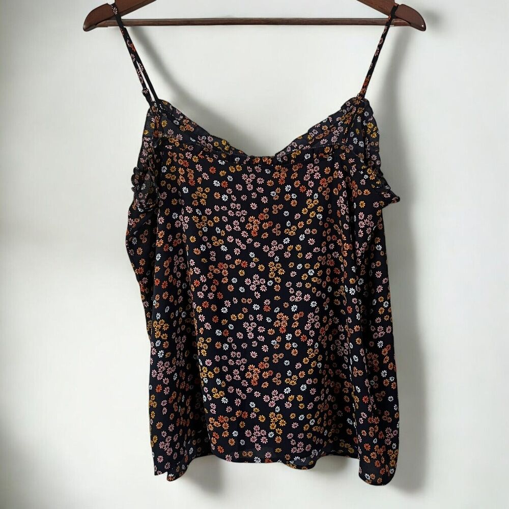 Loft Retro Floral Daisy Ruffle Adjustable Spaghetti Strap Navy Cami Size Small - Picture 6 of 11
